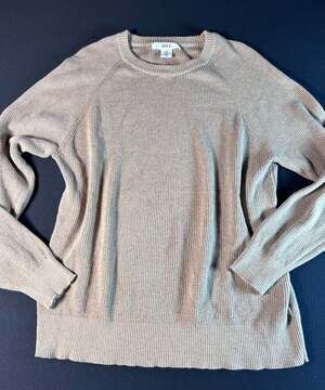 WILT Womens M Beige Cotton Cashmere Waffle Knit Crewneck Sweater Raglan Sleeve